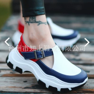 2021 Amazon трансграничная осень-зима Новая повседневная обувь больших размеров на платформе на торте на толстой подошве, Женская полая обувь с пряжкой на поясе