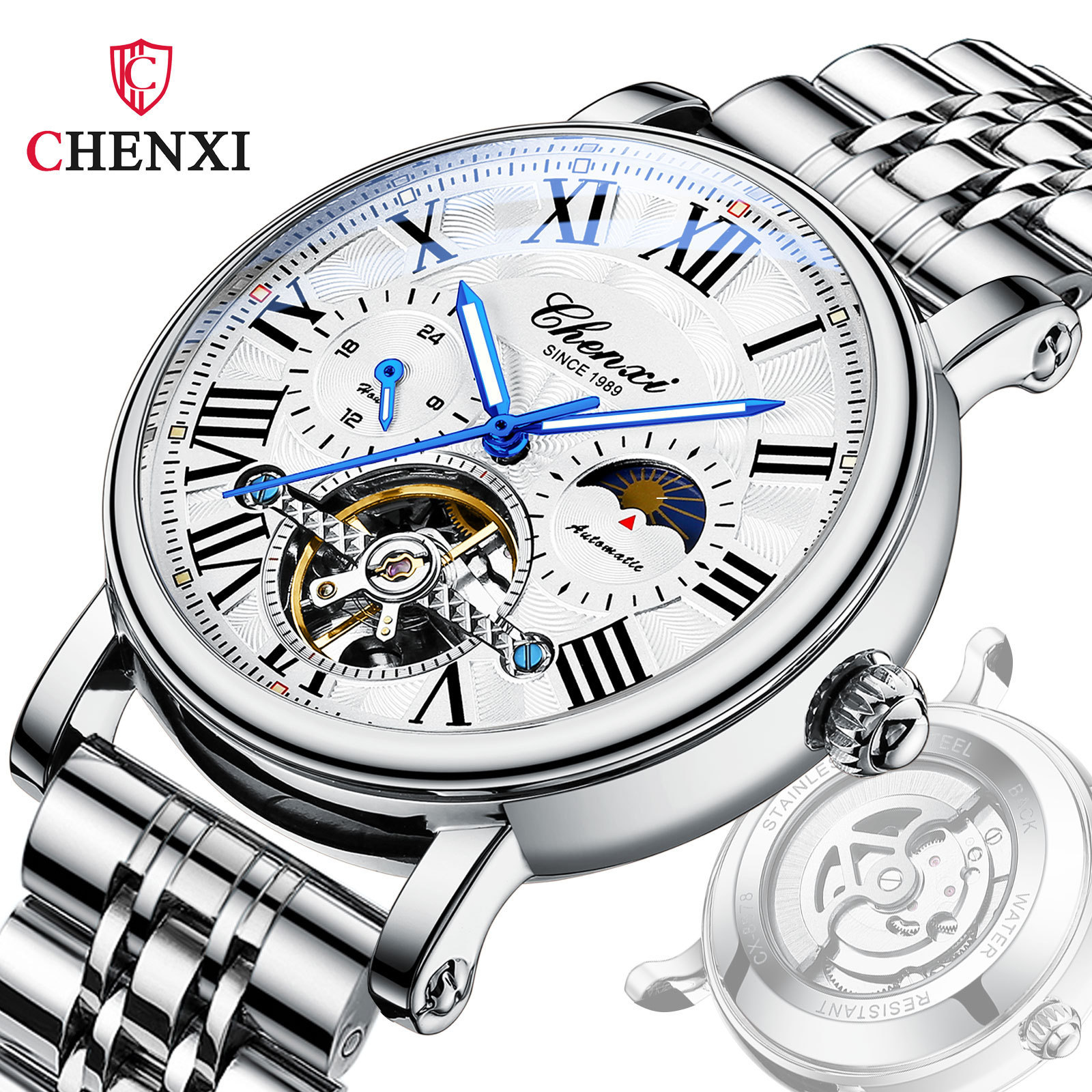 CHENXI high-grade automatic mechanical watch cross-border explosion tourbillon mechanical watch luminous waterproof hollow men's watch
