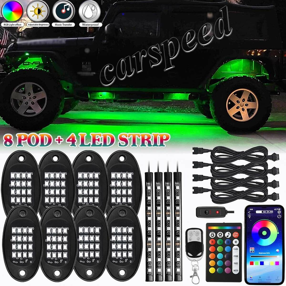Transfronterizo 2 - en - 1 12PCS conjunto de una lámpara de chasis de color RGB conjunto de luz de atmósfera RGB barra de luz