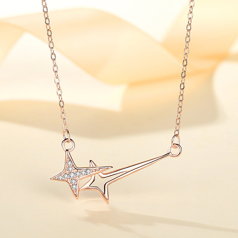 Collar de Clavícula con Dije de Estrella S925 de Plata de Ley 925, Multicapa, Microincrustado, para Mujer