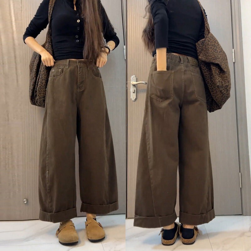 Plus-Size Vintage Medela Cropped Jeans for Women, Spring Season, High-Waisted, Slimming, Straight-Leg Wide-Leg Pants for Pear-Shaped Body Types Plus-Size Vintage Medela Cropped Jeans for Women, Spring Season, High-Waisted, Slimming, Straight-Leg Wide-Leg Pants for Pear-Shaped Body Types