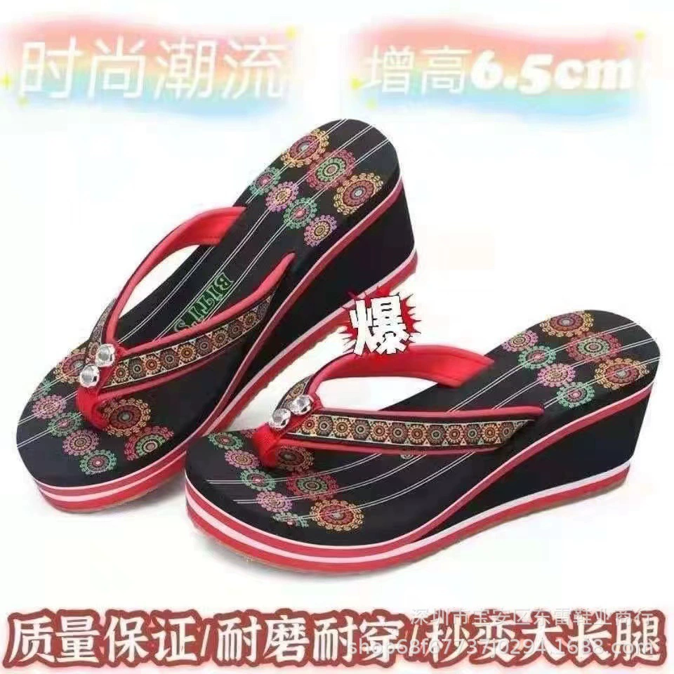 Ethnic summer fashionable flip flops, slide platform, beach slippers