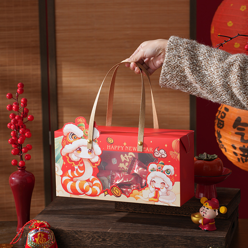 Nueva caja de embalaje para hornear, caja de regalo de año nuevo, caja de mano de caramelo crujiente de copo de nieve, caja vacía de nueces de año nuevo, regalo de año nuevo