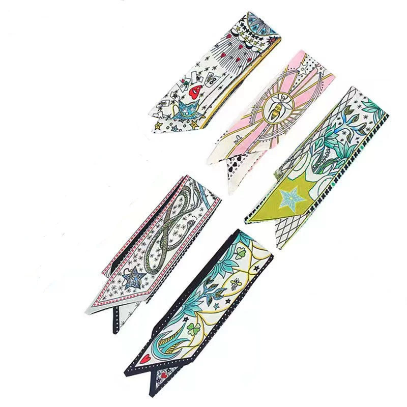 Шелковый шарф с двусторонней печатью в стиле карт Таро, длинный шарф, аксессуар для сумки, маленькая лента, женский, креативный шарф для шеи, популярный среди интернет-знаменитостей