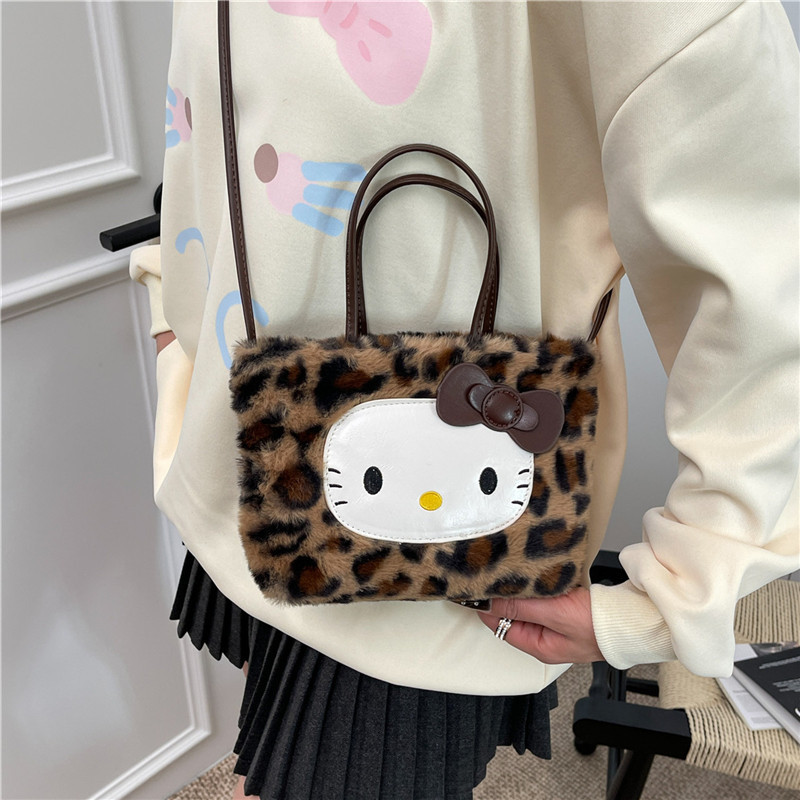 韩版ins复古豹纹凯蒂猫单肩包包女小众设计大容量百搭手提托特包