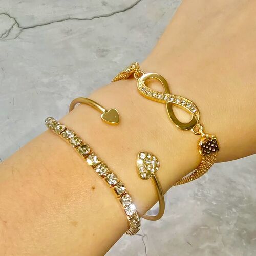 Cross-border new style women's love open bracelet creative design retro simple lucky 8-character bracelet set with diamonds three-piece set