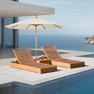 Courtyard Garden Outdoor Beach Chair Teak Outdoor Villa Hotel Chair Recliner Bed Solid Wood Swimming Pool Leisure Lunch Break