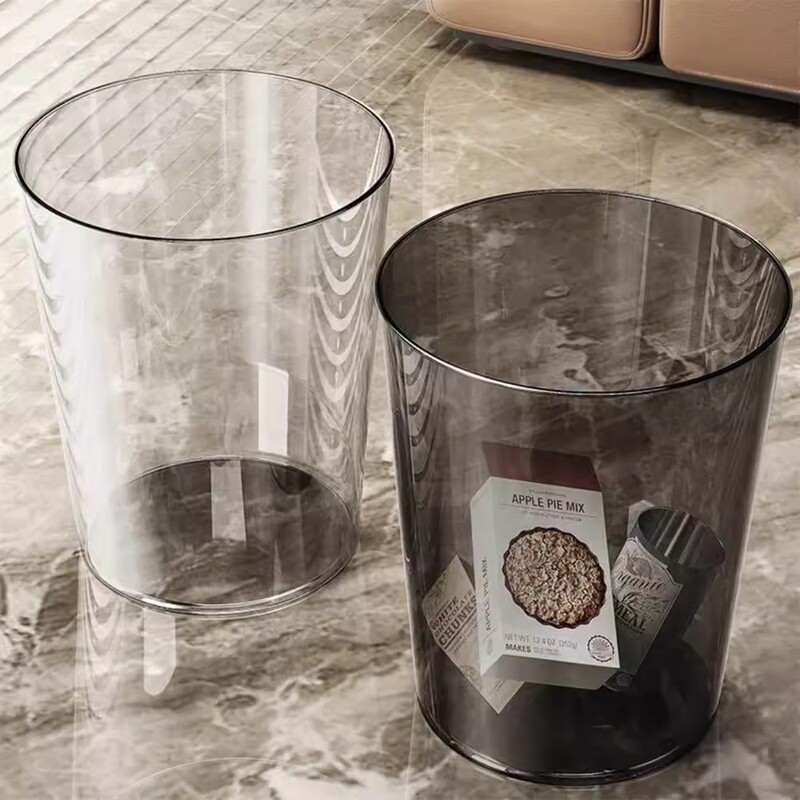 Transparent Trash Can for Home Use, Large Size Without Lid, Floral Design, High-End Office Room Trash Bin, Wastebasket