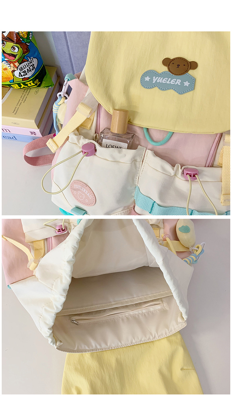 Dopamin-Farbblöcke Schulrucksack für Mittel- und Oberschüler, großvolumig, Klappdeckel, Doppelschulterträger, niedlicher Mädchen-Reiserucksack