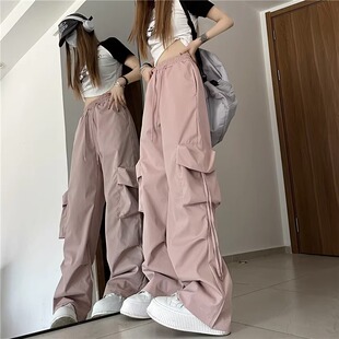 American retro overalls women's 2024 Summer high waist straight wide leg pants design loose casual mopping pants