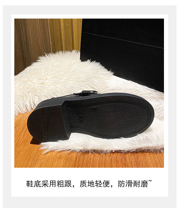 Giày lười nữ mũi tròn gót thô 3–5 cm kiểu Anh, đế cao su — Màu nâu, Màu đen chi tiết 4