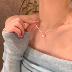 闪锆波浪珍珠吊坠锁骨链高级感轻奢小众项链女毛衣链气质颈链配饰