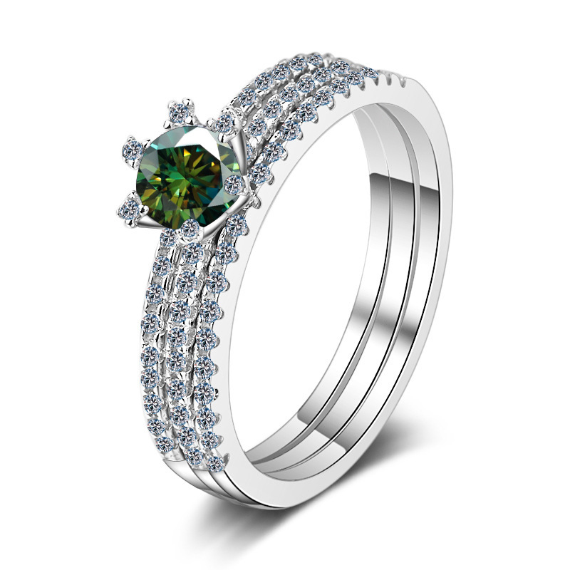 2022 nuevo anillo de diamante de plata 925 un quilate de diamante de mosaico colorido anillo de tres anillos