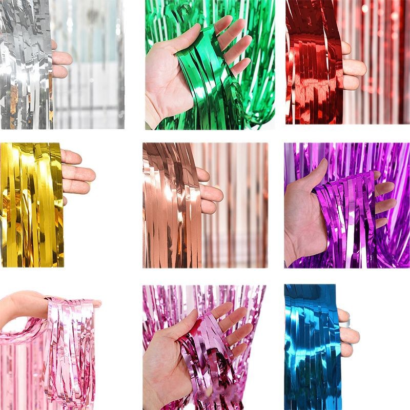 Cortina de lluvia, accesorios de decoración de cumpleaños, borlas, flores de dibujo, fondo de fiesta de boda, cortina de puerta de seda de lluvia de color 1*2m