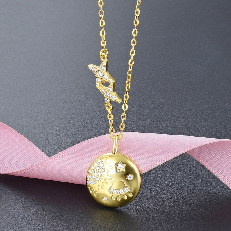 Collar de plata esterlina 925 estilo japonés y coreano creativo cosmos estrella cadena de lujo ligero aire planeta cadena clavícula mujer