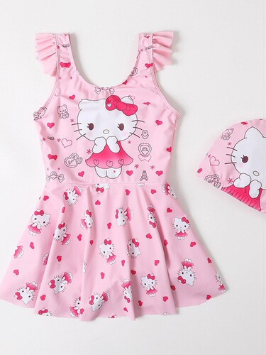 Cartoon Print Girls' Swimwear Children's Summer Hot Spring Swimming Set for Girls One-piece Breathable Quick-dry Mermaid