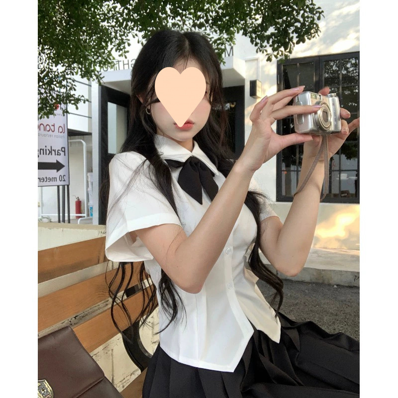 College style uniform white shirt for women in summer waist-hugging and short sleeve shirt design niche short top