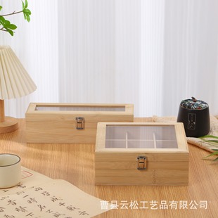 Spot Bamboo Tea Bag Storage Box Tea Bag Coffee Storage Box Transparent Glass Sundries Multi-Grids Storage Box Desktop