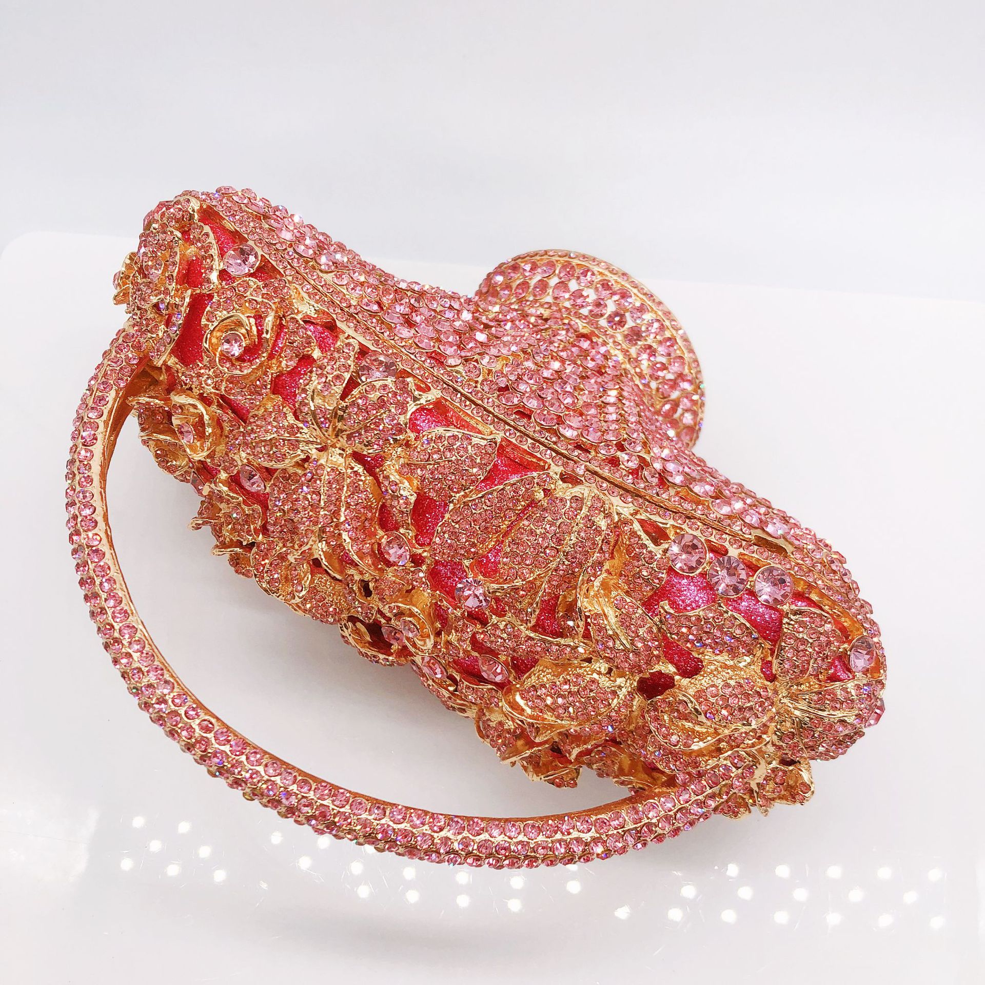 Túi clutch nữ đính kim cương giả hình giỏ hoa, xách tay dự tiệc, đeo chéo một bên vai — 1 # màu hồng, 2 # vàng trắng, 3 # màu bạc, 4 # Champagne chi tiết 15