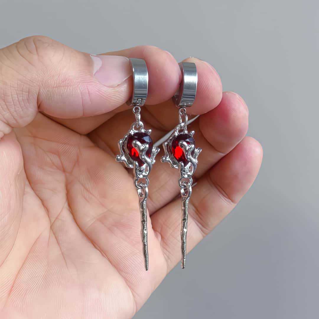 Ruby red earrings stainless steel
