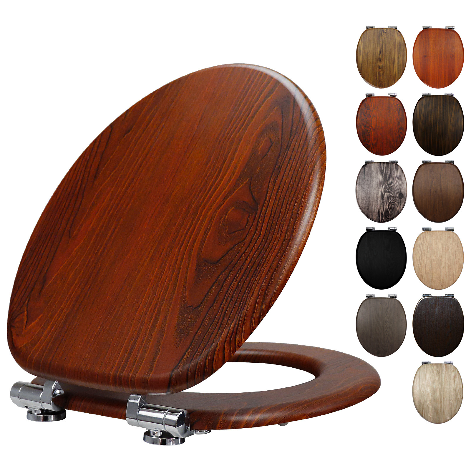 马桶盖木质 木纹贴皮密度板马桶盖带缓降铰链 （红曲柳）