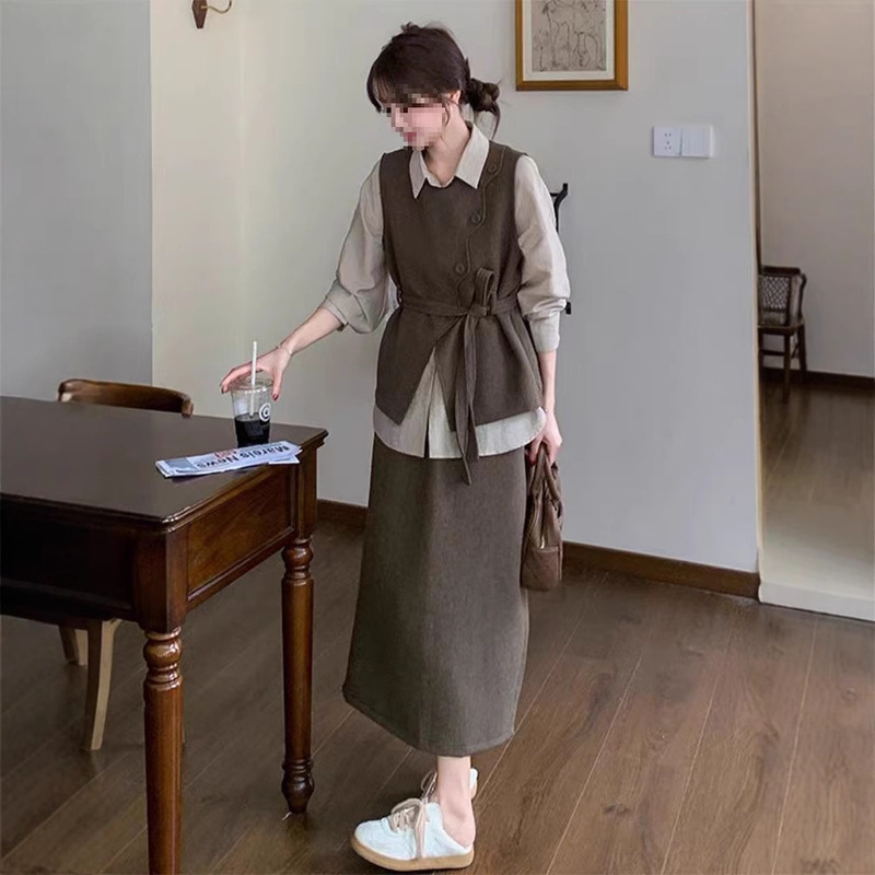 穿搭高级感套装女春季2025西装马甲半身裙韩系整套穿搭轻熟三件套|undefined