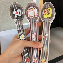 萌趣筷子勺子叉三件套不锈钢便携餐具收纳盒办公室外带餐具旅行
