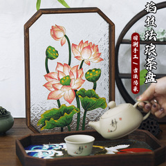 七宝焼絵茶盆DIY素材パック、景泰藍ガラストレイ、中秋節・国慶節の伝統的な手工芸活動