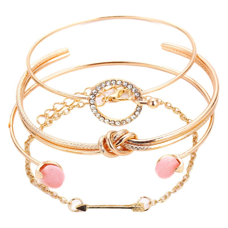 Pulsera transfronteriza europea y americana nueva personalidad simple anudada círculo Flecha de diamante conjunto de cuatro piezas pulsera