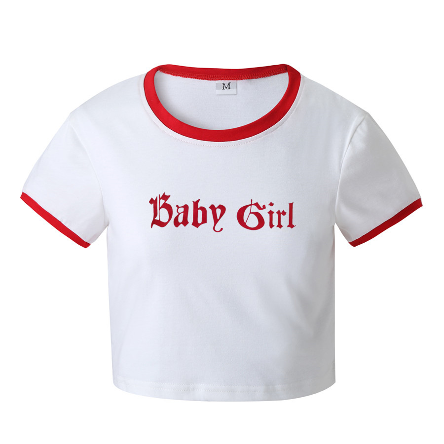 Womens Clothing 2022 Summer Baby Girl English Letters SlimFit Short Sleeved Tshirtpicture4