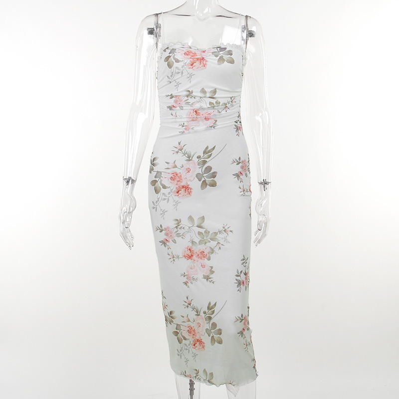 YJ23300 European And American Pure Desire Sexy Korean Style Mesh Print Backless Tight Strap Bodycon Long Dress For Women_ecoleips.com