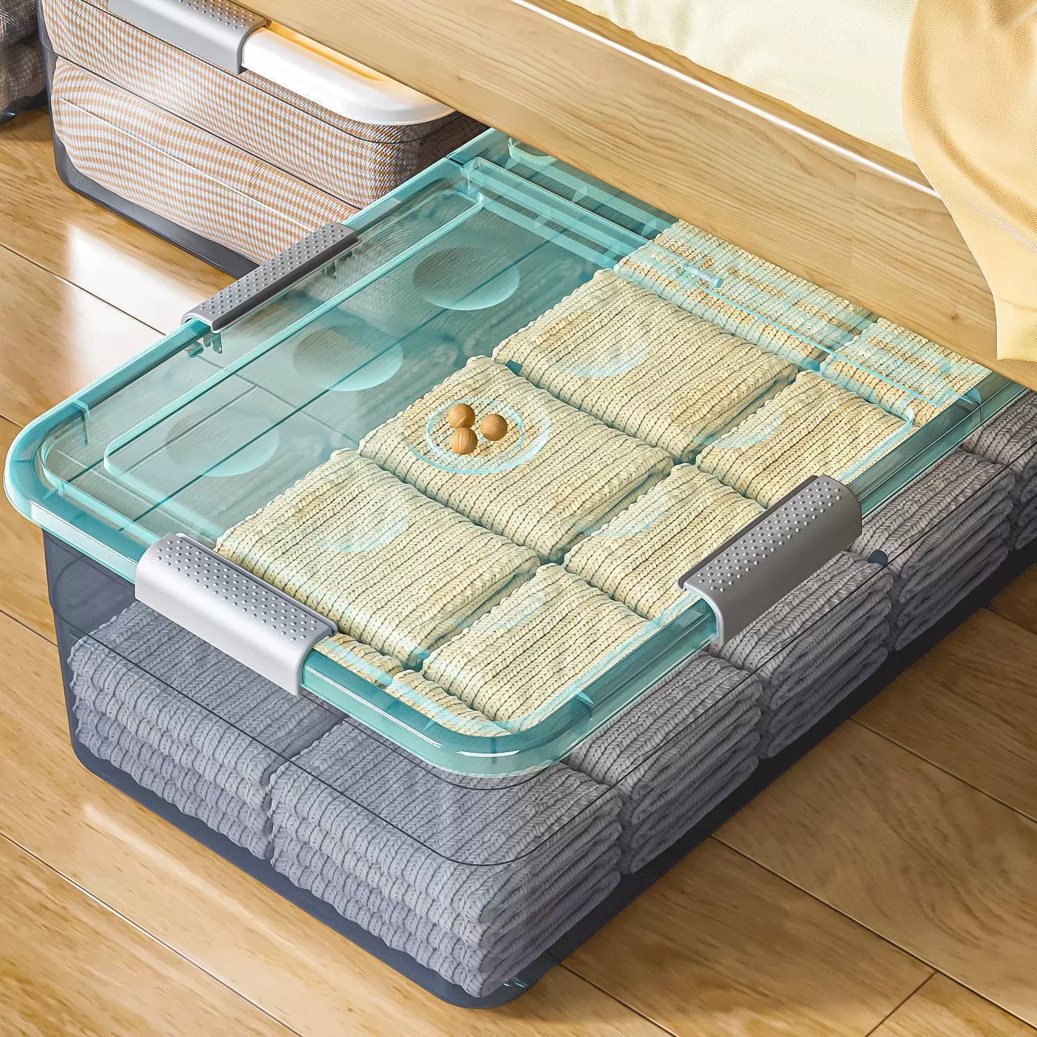 Ящик для хранения под кроватью на колесах для домашнего использования, очень большой прямоугольный ящик для хранения в нижней части дивана, органайзер для одежды и одеял в общежитии.