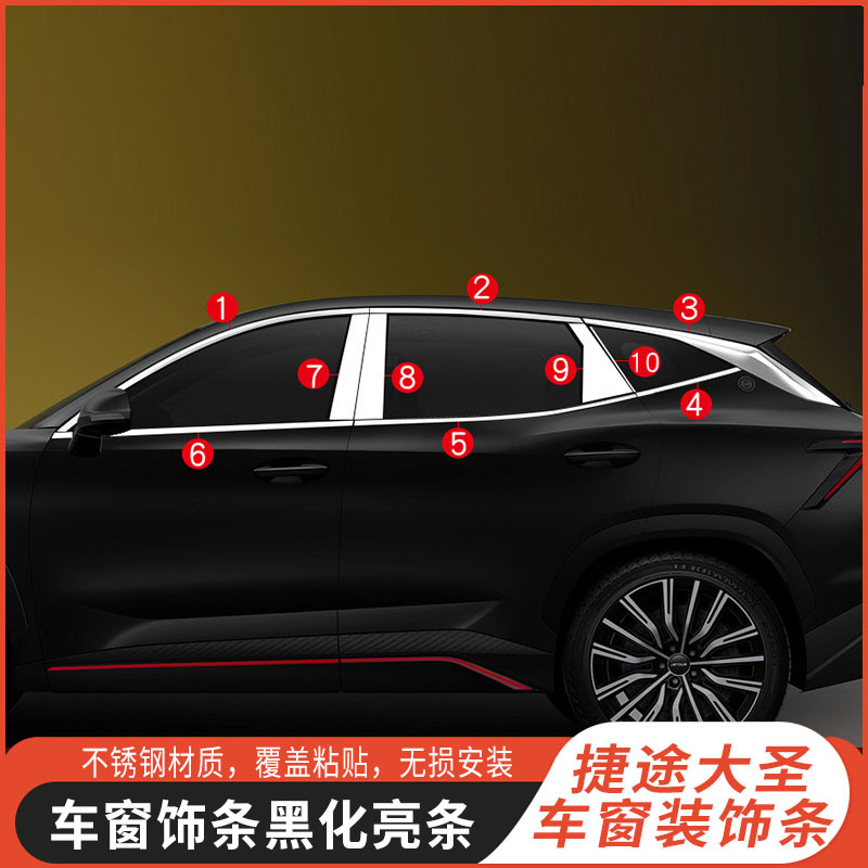 Suitable for 22-24 Models of Jietu Dasheng Window Trim Bright Black Dasheng Stainless Steel Window Trim Black Warrior Modification