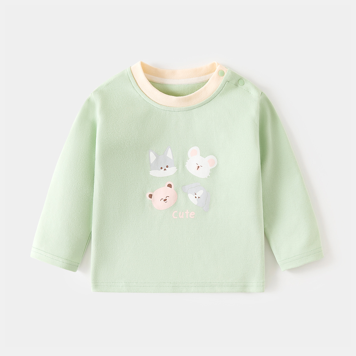 Camiseta de algodón para bebés con estampado vintage de dibujos animados y abertura en el hombro, ropa interior para primavera y otoño, mayorista