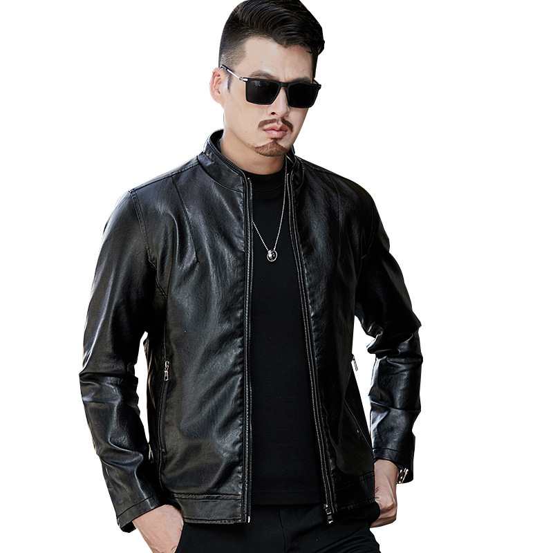 Men's Leather Jacket Casual Winter Fleece Warm Stand Collar Coat_voghion.com