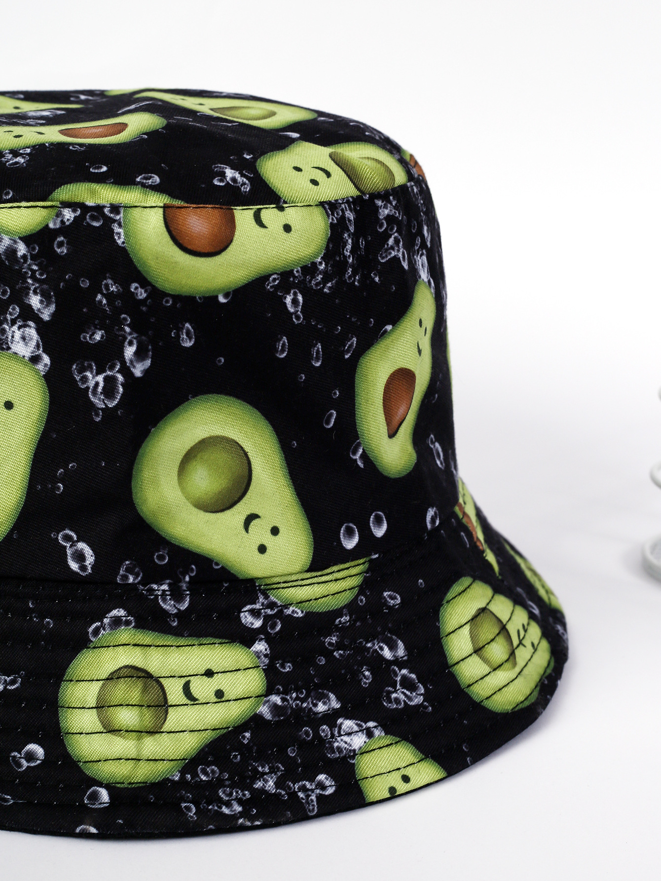 Europeo y americano creativo aguacate impreso fruta patrón de algodón de doble cara pescador sombrero adulto casual sol-prueba cuenca sombrero