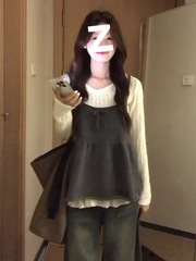 镂空蕾丝针织衫女巨好看的早秋穿搭打底衫上衣叠穿吊带背心两件套