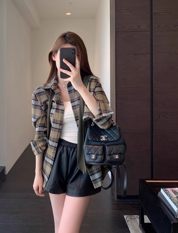 EE9191设计感小众 显白绿格纹时髦披肩衬衫两件套上衣女秋新款|undefined