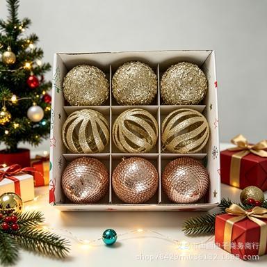 Juego de Esferas Decorativas Navideñas 8cm de Espuma, Galvanizado y Pintado, para Árbol de Navidad