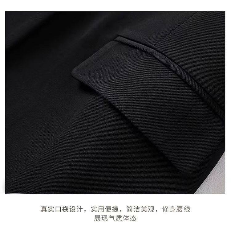 Bộ vest nữ công sở áo khoác vest đen dài tay kèm quần tây ống đứng — Quần tây ống đứng một chiếc, chiều dài quần khoảng 97cm, Áo khoác vest đơn chiếc, Áo khoác vest đơn + Quần tây ống đứng màu đen tuyền chi tiết 13