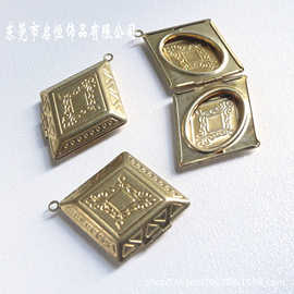 DIY饰品配件/纯铜菱形双面印花相盒吊坠项链挂件厂家批发
