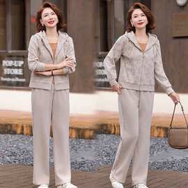 休闲运动套装女春秋连帽卫衣两件套宽松百搭减龄时尚2025款妈妈装