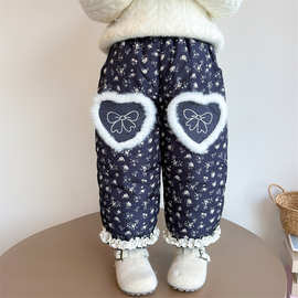 女童碎花花边羽绒裤冬装2025新款女宝宝加厚白鸭绒裤子过冬束脚裤