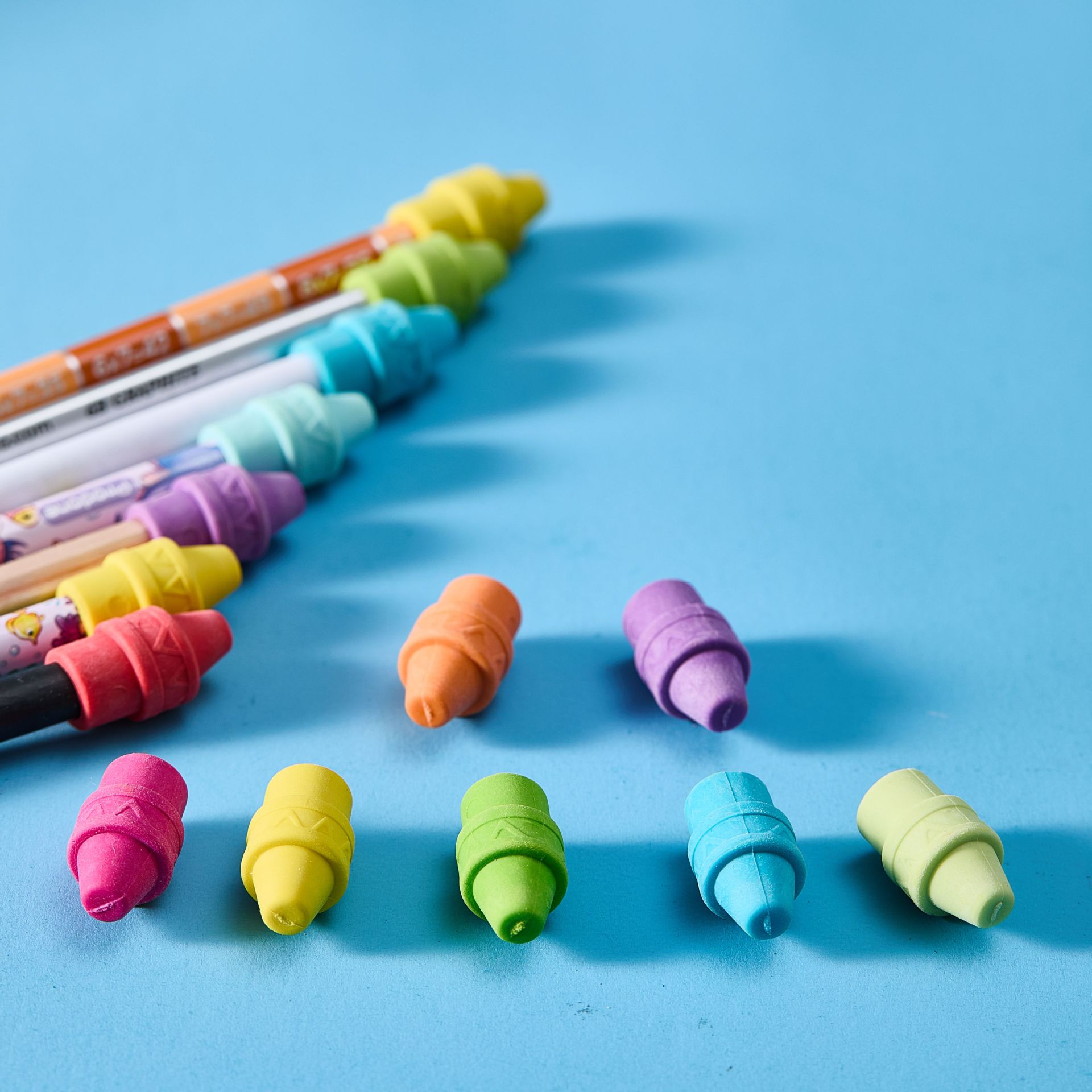 Cubierta de goma de cabeza de bala de color sin látex suave borracha cubierta de lápiz cubierta de lápiz cubierta de goma de cabeza de lápiz regalo