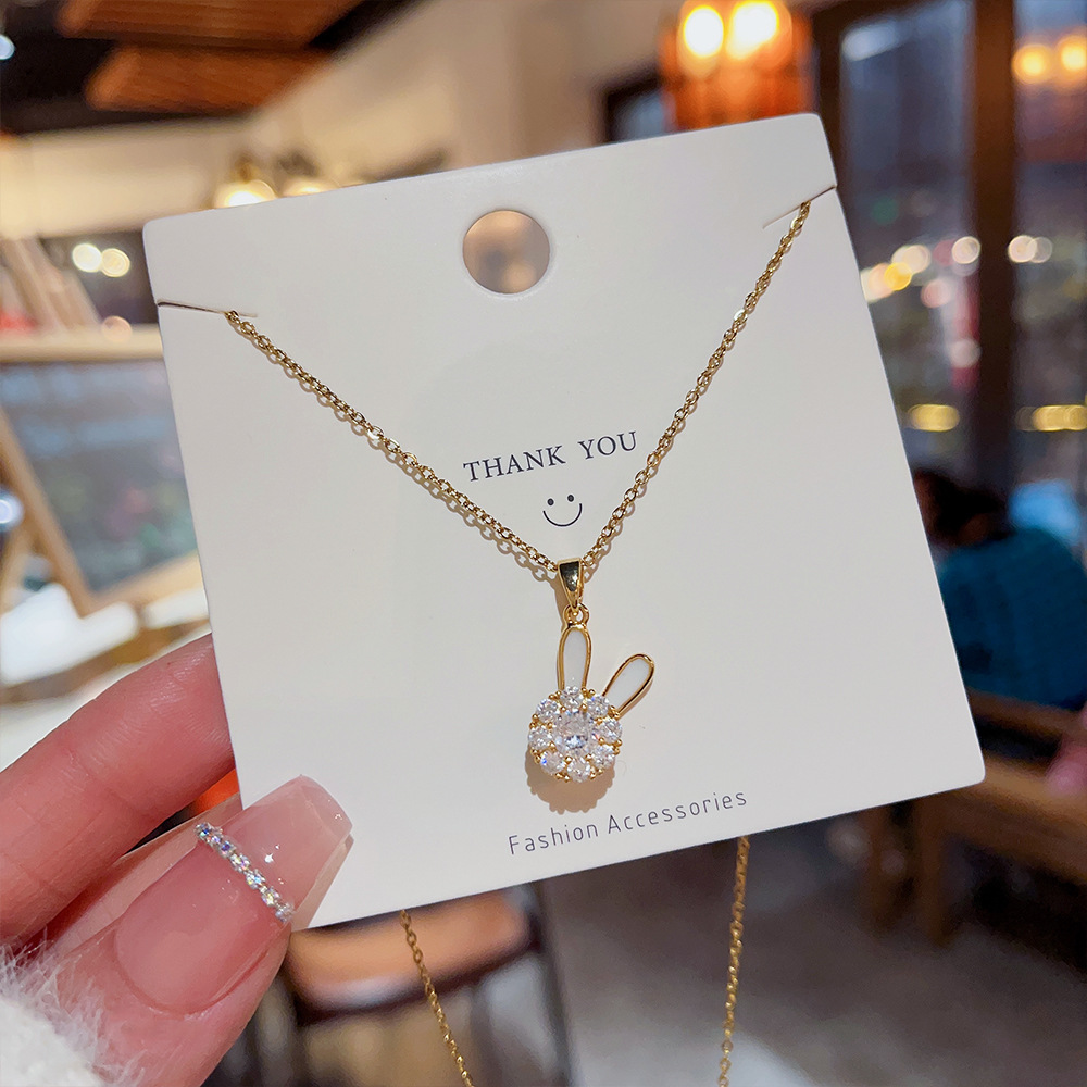 Cute Rabbit Titanium Steel Plating Zircon Pendant Necklace display picture 6