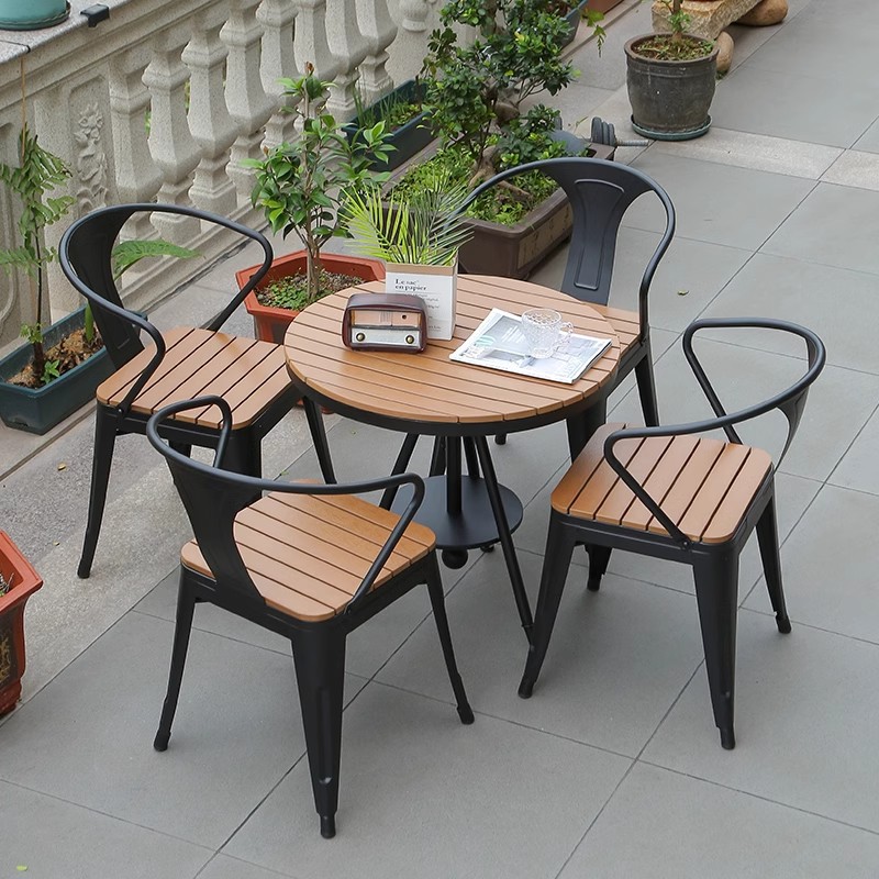 Outdoor courtyard balcony small table and chair milk tea shop coffee shop white outdoor round table sunscreen leisure table and chair combination