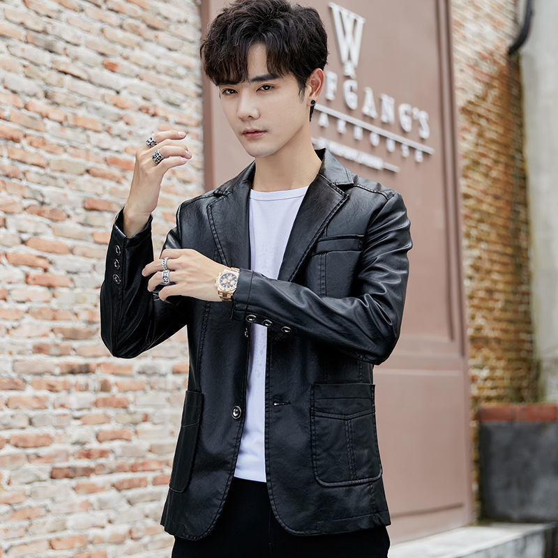 Chaqueta de cuero para hombre 2024 primavera y otoño nueva moda locomotora delgada versión coreana hermosa chaqueta de cuero de negocios de cuero para jóvenes