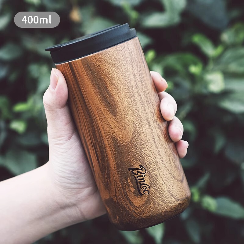 Bincoo复古咖啡杯木纹新款保温杯车载男士便携挂耳咖啡随行杯水杯|undefined