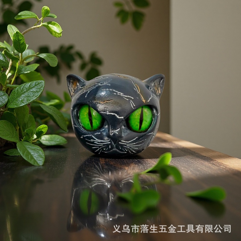 跨境独立站亚马逊猫咪雕塑装饰品摆件万圣节装饰猫咪头像摆件|undefined
