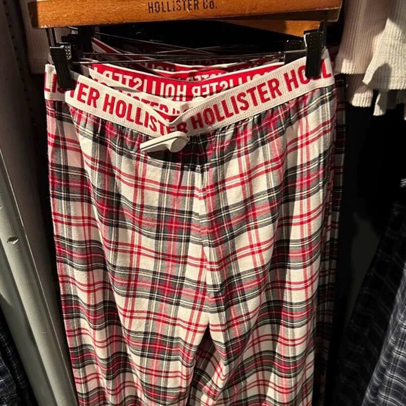 American Retro Letter Waistband Plaid Pants for Women 2025 Early Spring New Niche Loose Casual Floor-Length Straight Sleep Pants